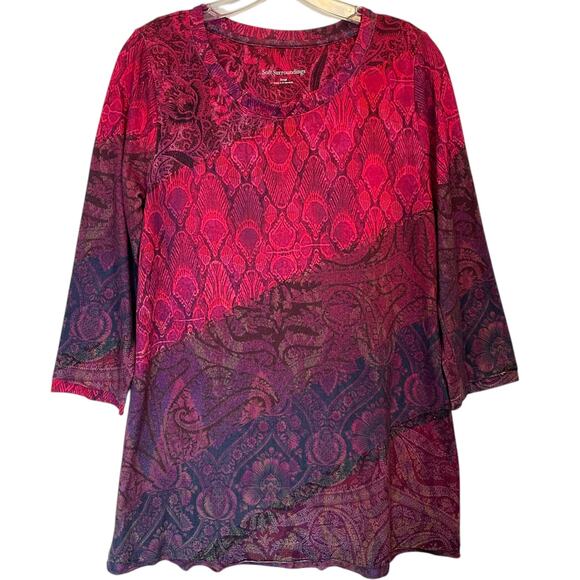 Soft Surroundings Ombre Soft Tunic Womens Small Burgundy Pink Mixed Print Top - Picture 1 of 7